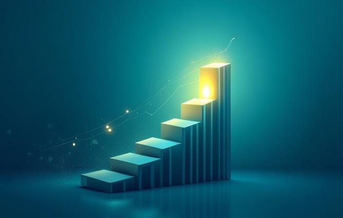 Representación abstracta de estrategia y crecimiento empresarial con elementos geométricos y un foco de luz